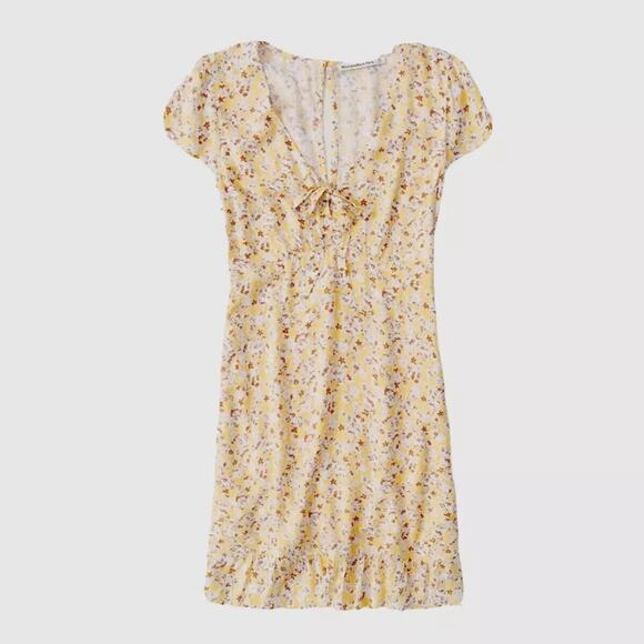 Abercrombie & Fitch Yellow Floral Mini Dress with Pockets Sz Small Sundress - Picture 15 of 15